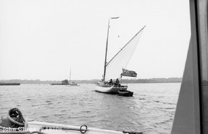 Wherry Yacht Olive crossing Barton Broad 1970s