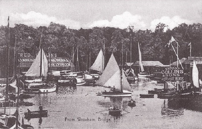 The view looking downstream from Wroxham Bridge 1930s